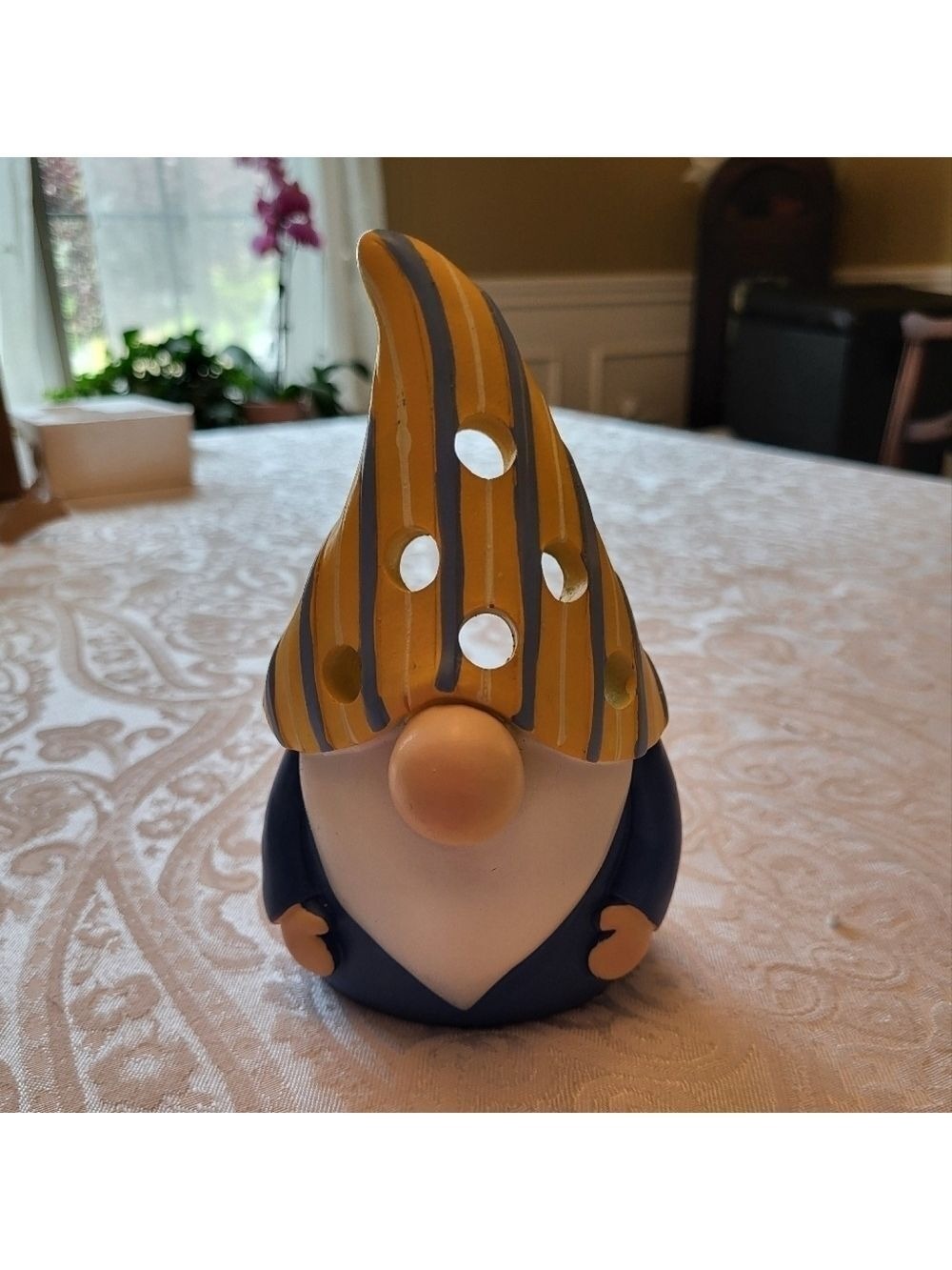 Koppers Home Blue & Yellow Striped Gnome Tealight Candle Holder French Riviera